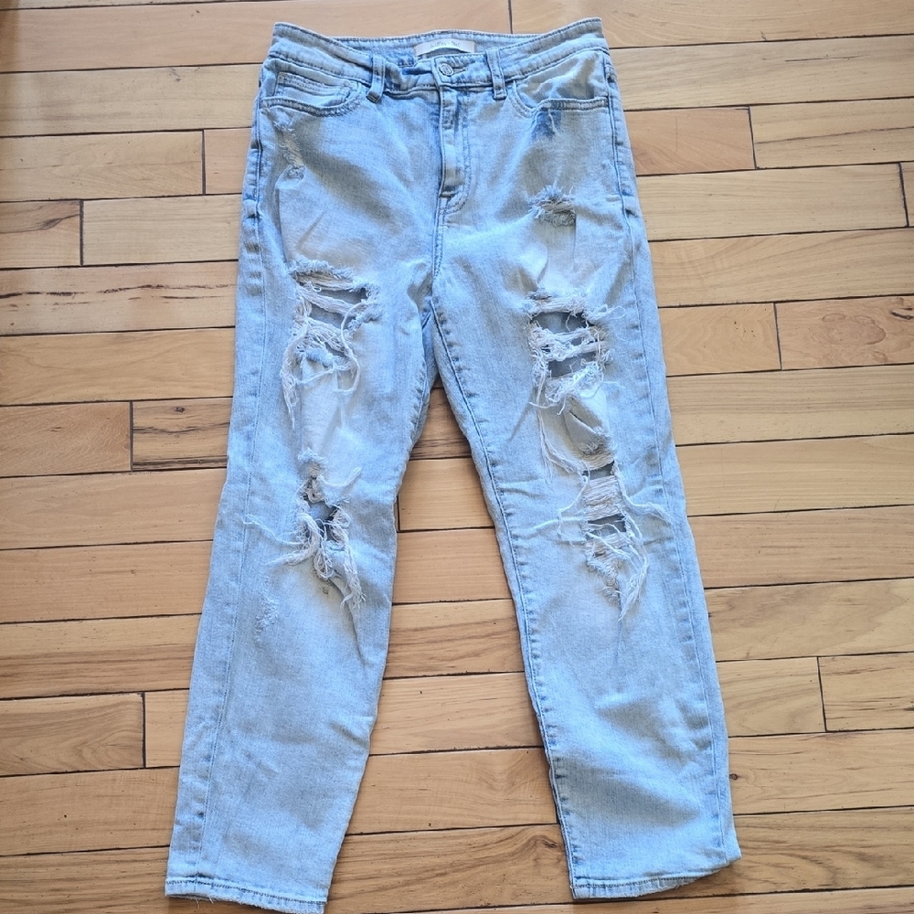 Willow Blue Boyfriend Jeans Distressed Relaxed Fit